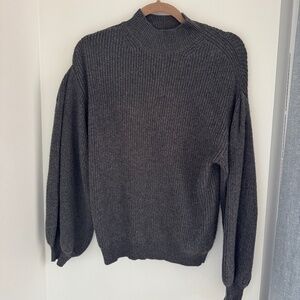 Gray Ribbed Knit Mockneck Sweater